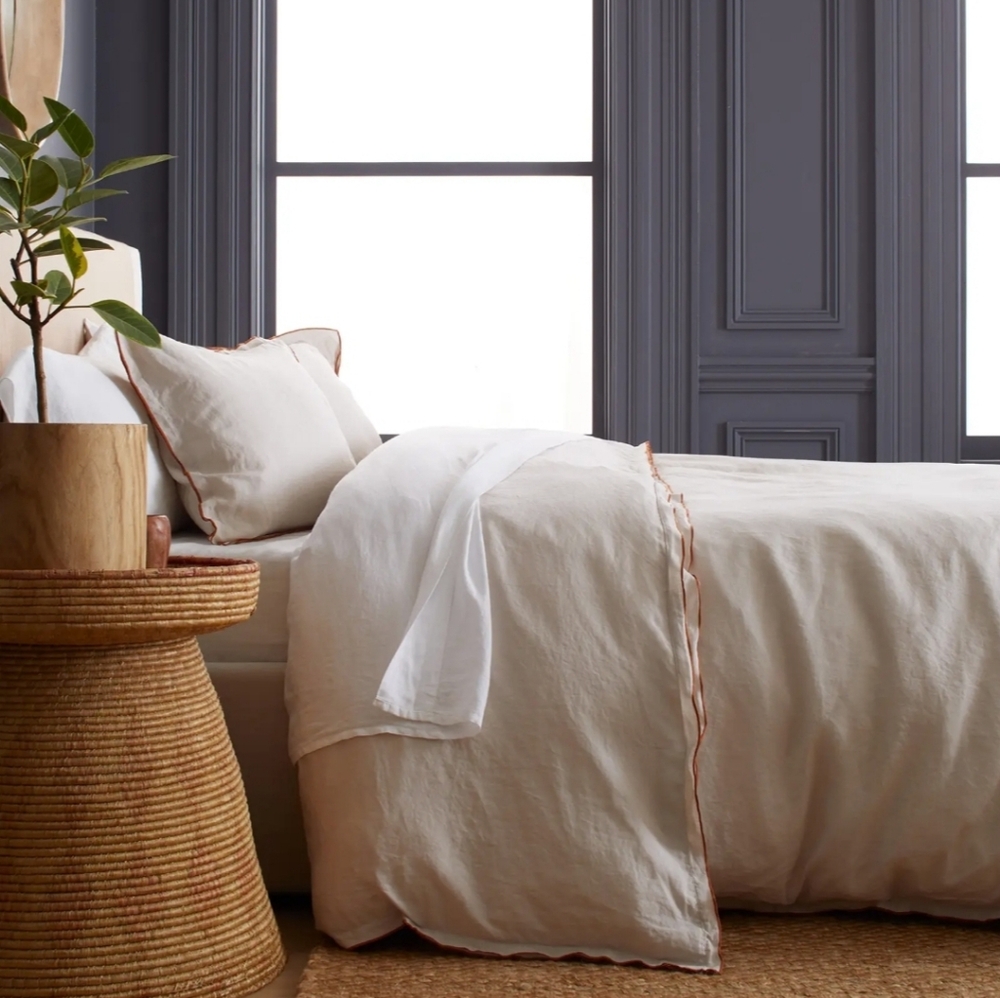 NWT- Quince European Linen Embroidered Duvet Cover & Shams! King/ Cal King(726) - Picture 3 of 14